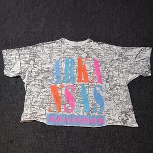 Vintage Arkansas Map Shirt Women Large Cropped Print All Over Cute 90s Y2K Sun